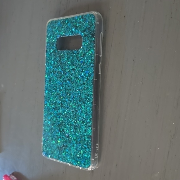 Samsung S10 Teal rubber Bling glitter case - Picture 2 of 3